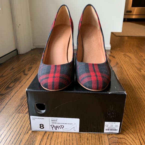 J Crew Plaid Pumps- heather grey NWT Size 8 - Picture 4 of 7